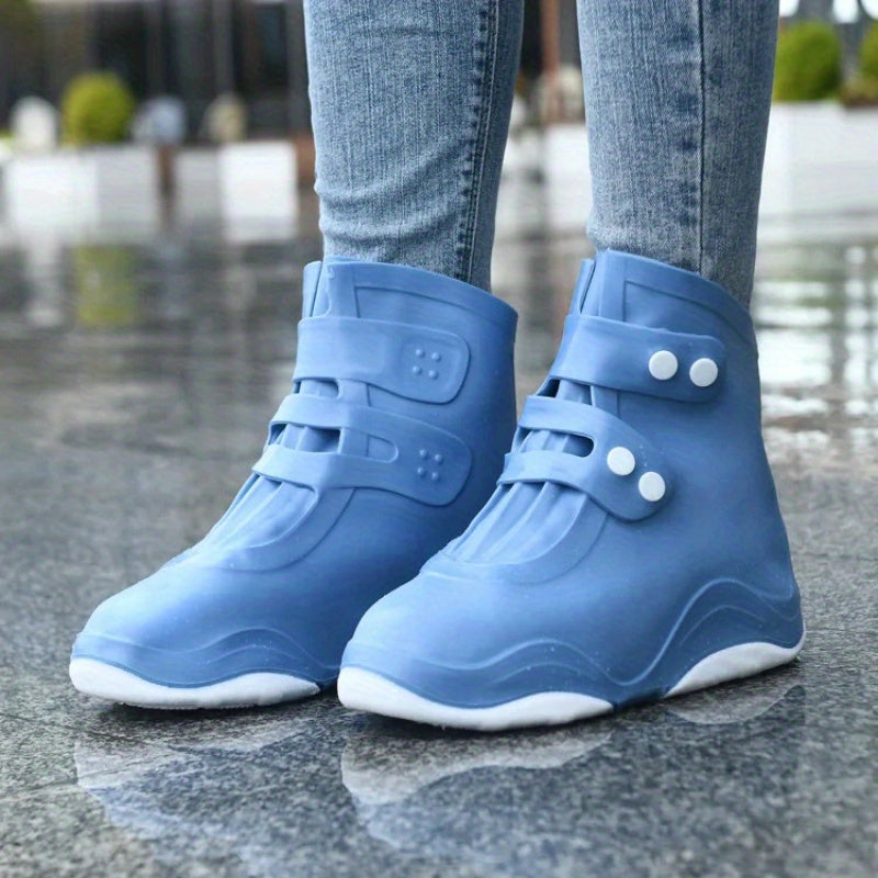 Waterproof Non-Slip Shoe Covers for Rainy Days - Thickened Durable Rubber Shoe Protectors with Adjustable Straps, Fit for Sneakers & Casual Shoes, Orange Accents for High Visibility, Outdoor Shoe Covers | Stylish Rain Boots | Durable Shoe Covers