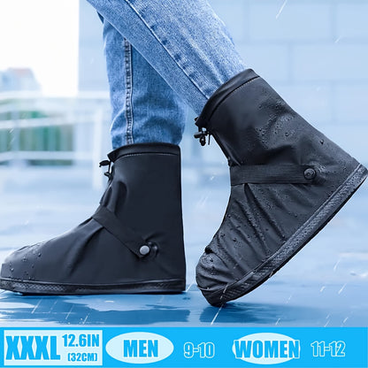 Reusable Waterproof Shoe Covers with Zipper Closure & Anti-Slip Sole - Lightweight PVC Boot Protectors for Men & Women, Slip-On Design for Commuting, Hiking, Travel - Durable, Portable, Easy-Clean