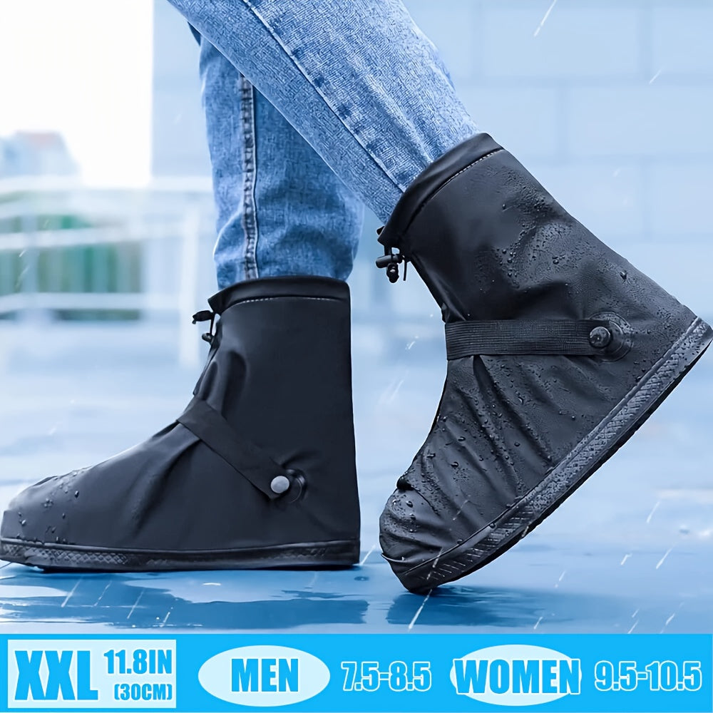 Reusable Waterproof Shoe Covers with Zipper Closure & Anti-Slip Sole - Lightweight PVC Boot Protectors for Men & Women, Slip-On Design for Commuting, Hiking, Travel - Durable, Portable, Easy-Clean